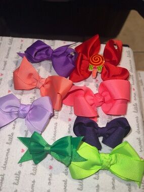 Kids Colorful Grosgrain Hair Bow Set - Multi Color
